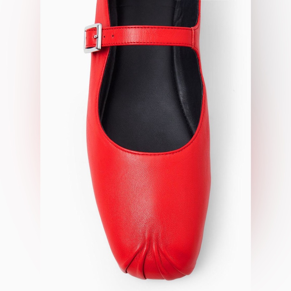 COS Pleated red Leather Mary-Jane ballet flat shoes - Picture 8 of 17